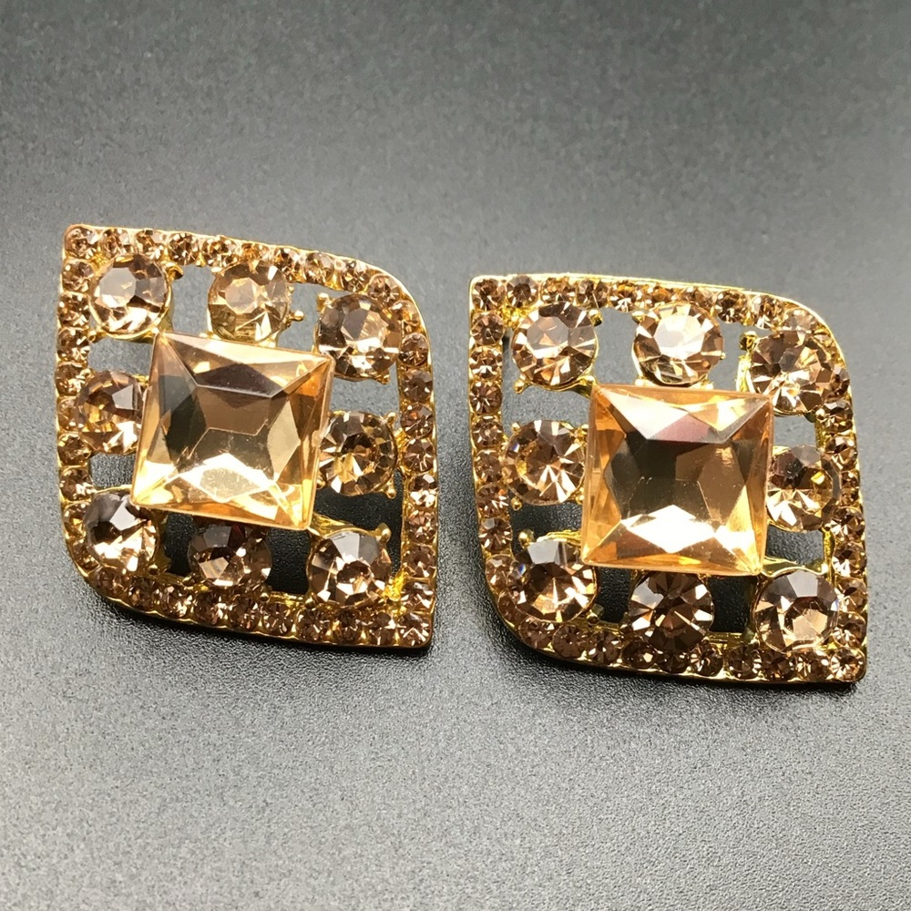 S925 Posts Yellow Rhinestone Earrings